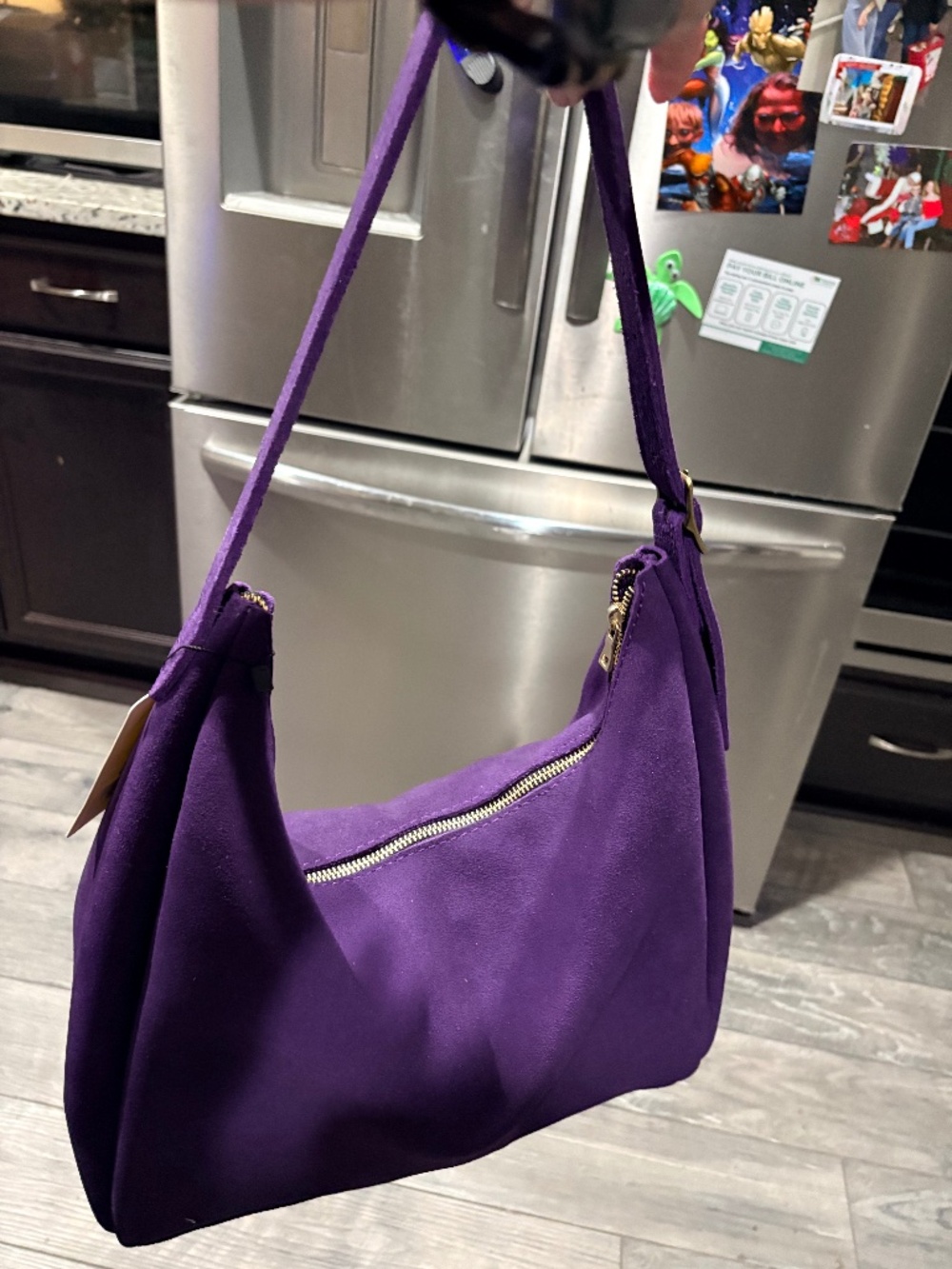 NWT Portland Leather Goods Large Aspen Shoulder Bag - Imperial Purple Suede - Picture 5 of 5